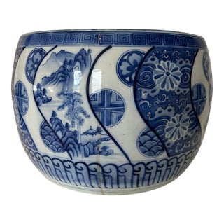 Antique Japanese Blue and White Jardiniere For Sale