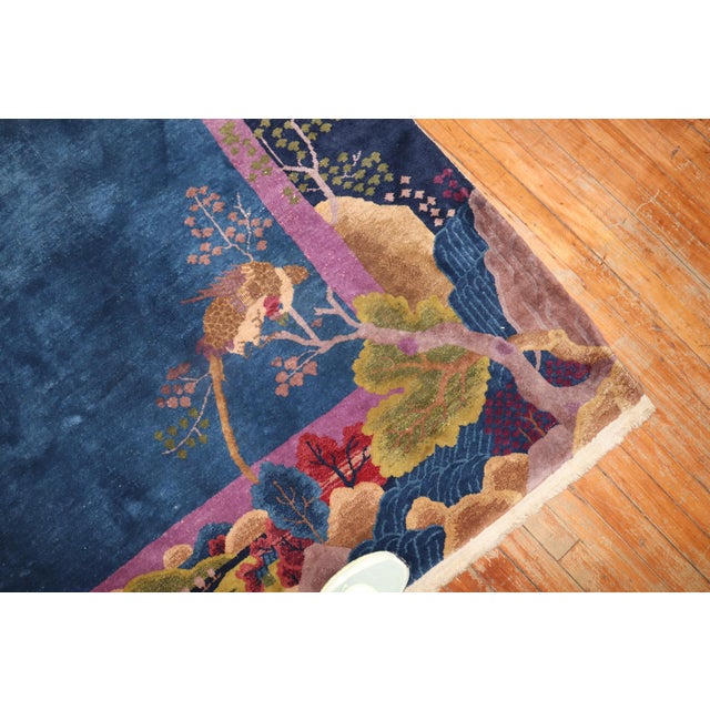 Zabihi Collection Blue Chinese Art Deco Rug For Sale - Image 4 of 18