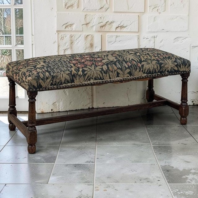 Early 20th Century Antique Renaissance Revival Floral Needlepoint Tapestry Bench For Sale - Image 5 of 18