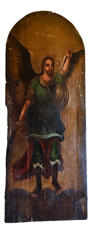Eastern European Artist, St. Michael, 1700s, Painting on a Wooden Door