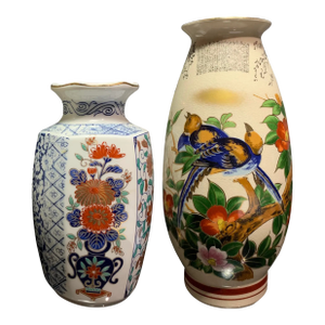 Vintage Imari and Satsuma Floral Porcelain Vase - A Pair