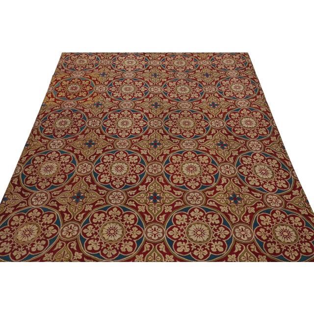 French Antique French Needlepoint Rug in Red With Medallions For Sale - Image 3 of 7