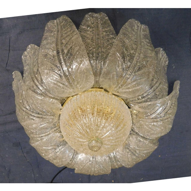 Vintage golden colored Italian Murano glass flush mount with amber graniglia glass leaves / Made in Italy in the style of...