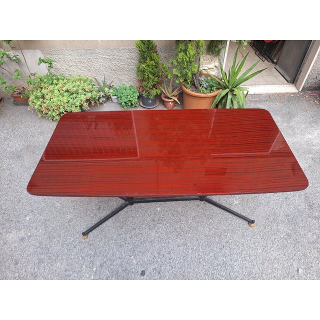 1950s Rectangular Dining Table with Formica Top, Iron Base and Brass Finishes, 1950s For Sale - Image 5 of 12