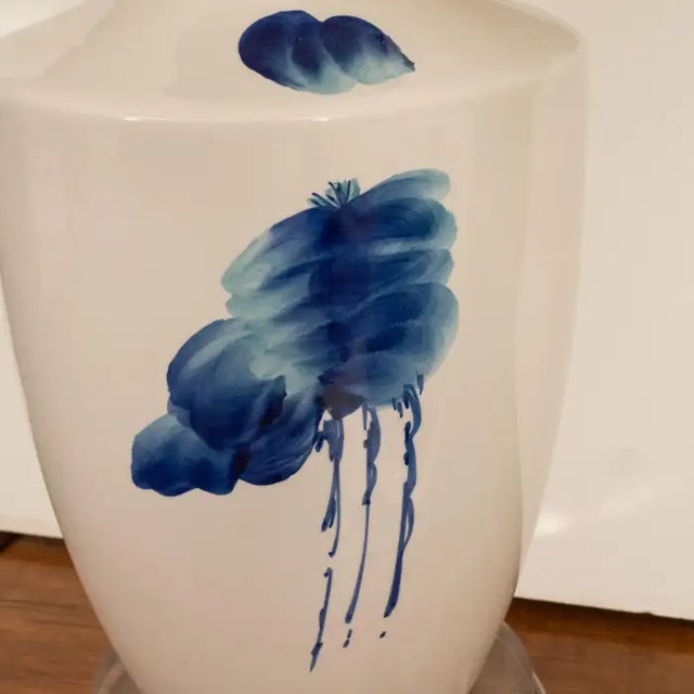 Early 21st Century Pair of Blue and White Ceramic Lamps For Sale - Image 5 of 8