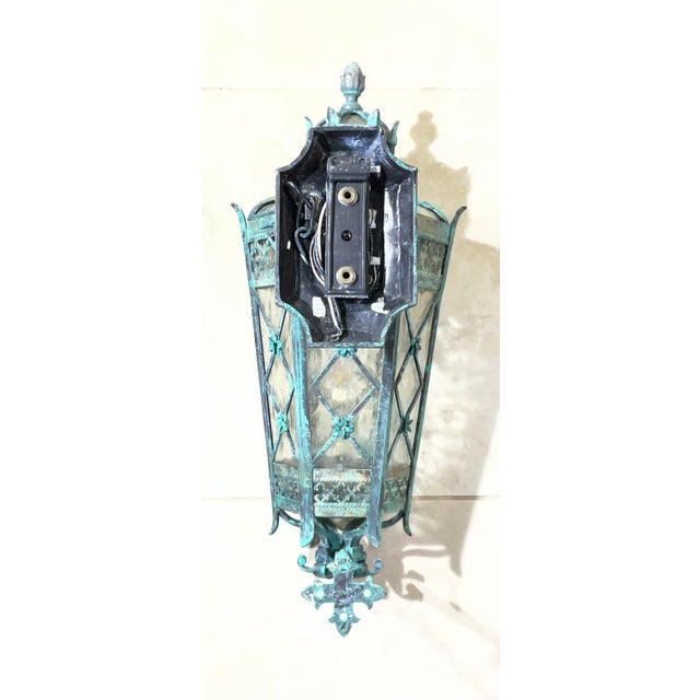 Metal Magnificent Single Vintage Bronze & Brass Hexagonal Wall Lantern Sconce For Sale - Image 7 of 17