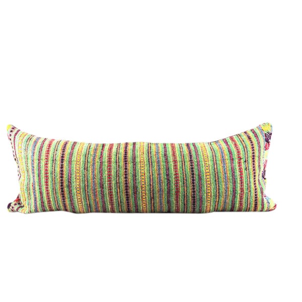 Green Woven Boho Lumbar Pillow Chairish