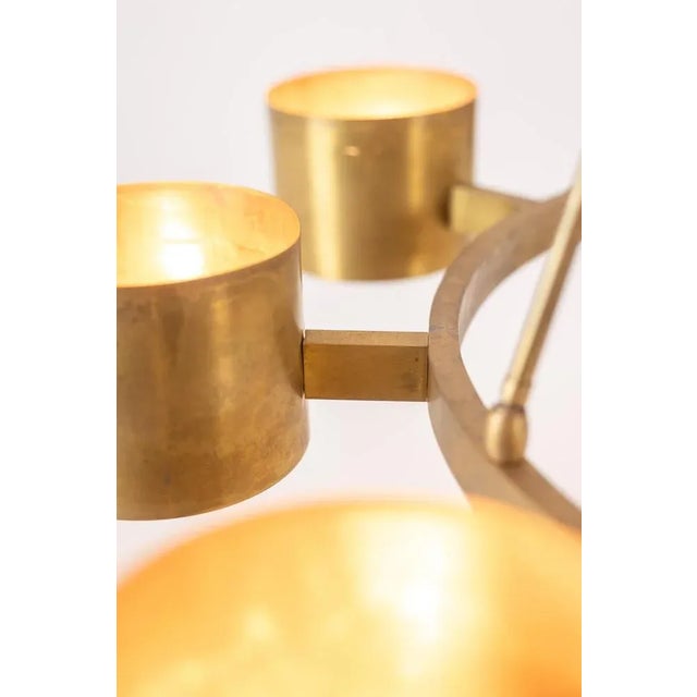 Contemporary Italian Circular Chandelier in Matte Golden Brass For Sale - Image 3 of 7