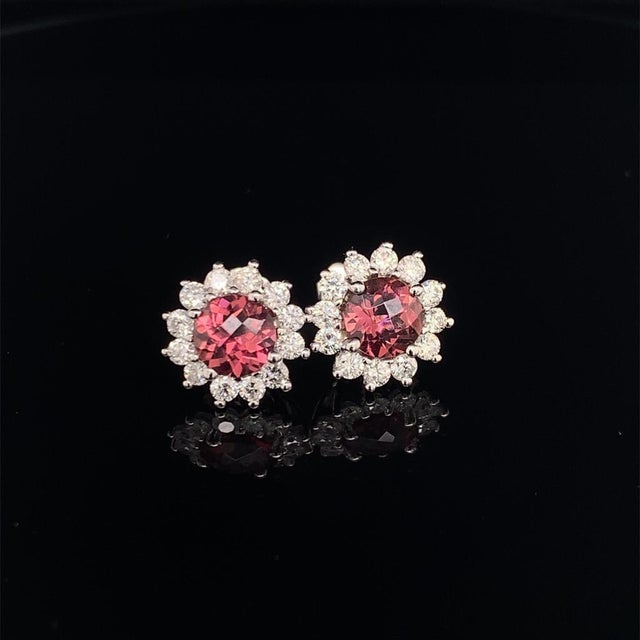 2010s Rubellite Tourmaline Diamond Earrings 14k WG 2.55 TCW Certified For Sale - Image 5 of 14