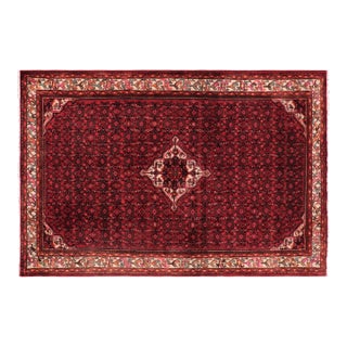 Vintage Hand-Knotted Wool Rug – 6'8" X 9'8" – Red & Blue Geometric Medallion Traditional Rug For Sale