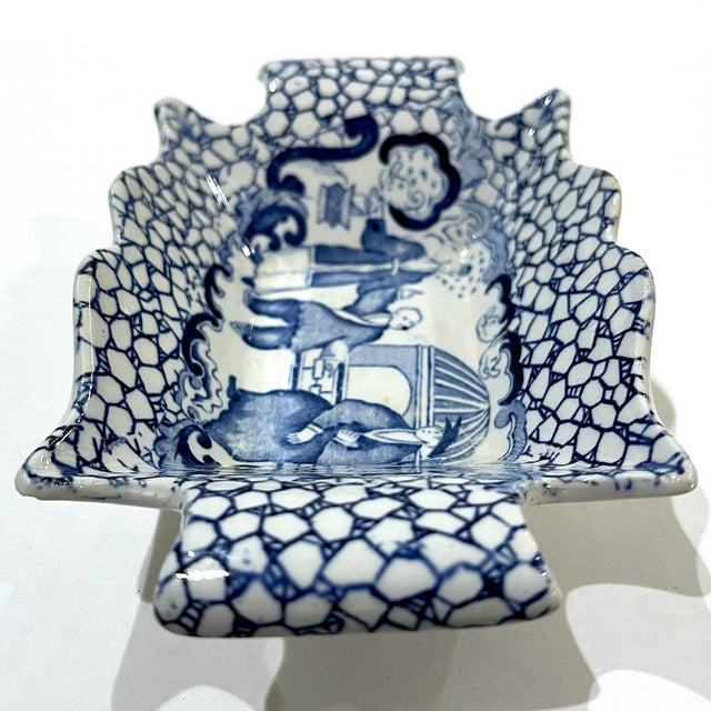 Rare 1920's Blue & White Adams Chinese Bird With People Scalloped Pickle Dish For Sale - Image 6 of 10
