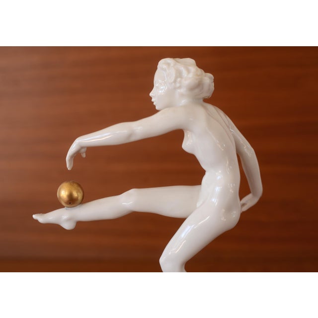 1920s Hutschenreuther Carl Werner Art Deco Porcelain Nude Figures With Gold Spheres - Set of 3 For Sale - Image 5 of 13