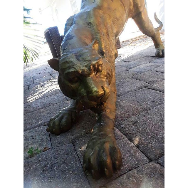 Mid-Century Modern Vintage Hollywood Regency Bronze Rapper Tiger Sculpture For Sale - Image 3 of 12