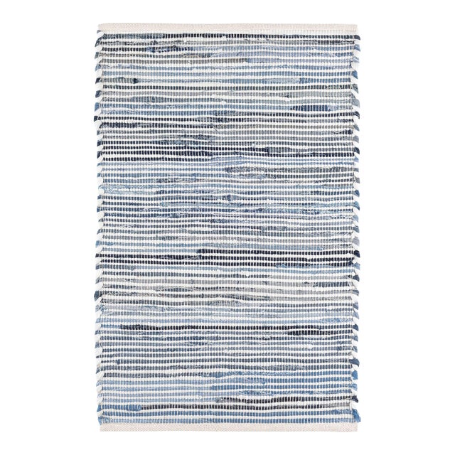 Dash & Albert by Annie Selke Denim Rag Ribbed Woven Cotton Rug, 2'6" x 8' For Sale
