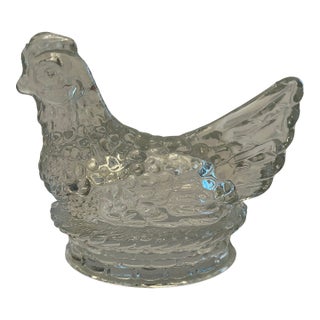 1940s Clear Glass Hen on Nest For Sale
