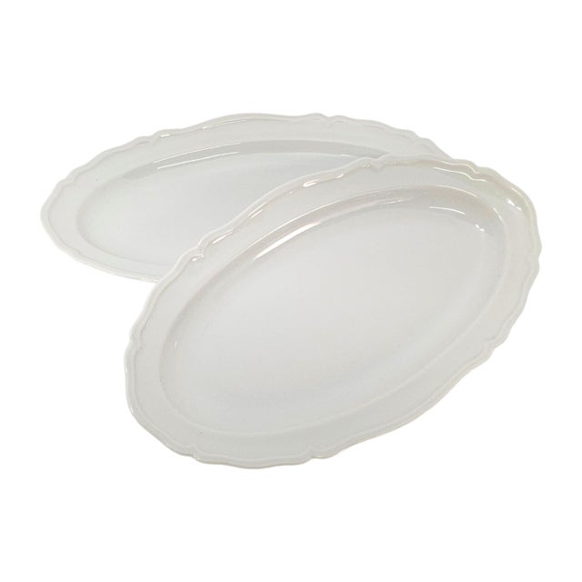 Ceramic Mid-Century Limoges France White Porcelain Scalloped Oval Platters, Set of 2 For Sale - Image 7 of 8