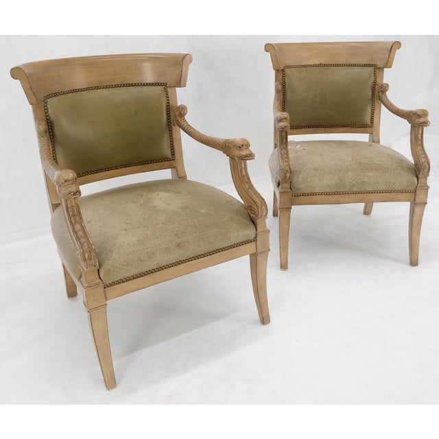 Meyer Gunther Martini Carved Dolphins Shape Arms Rounded Back Lounge Chairs Leather Upholstery AS IS For Sale - Image 4 of 18