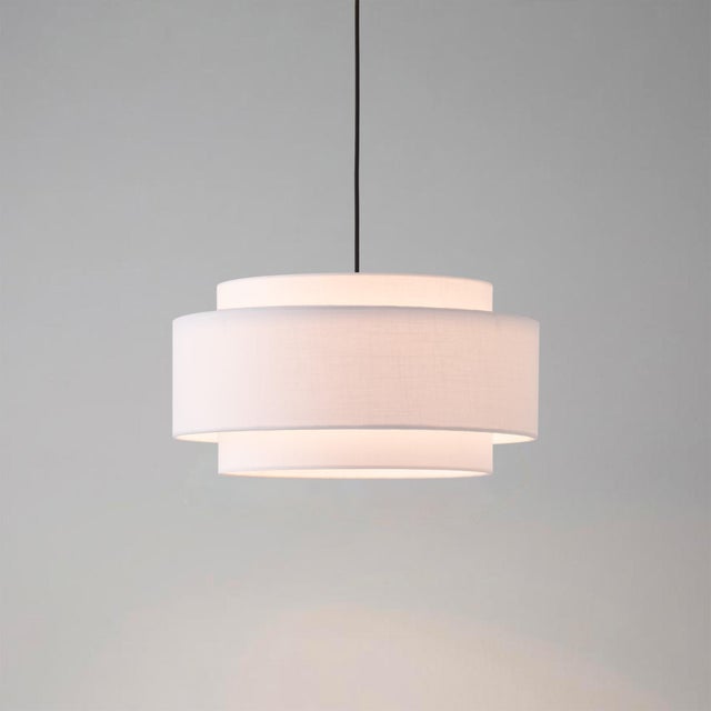 Nova Coronado 15" Pendant Light Kit, Drum White Linen Shade, Weathered Brass Steel, Dimmable, 15"d For Sale - Image 4 of 6