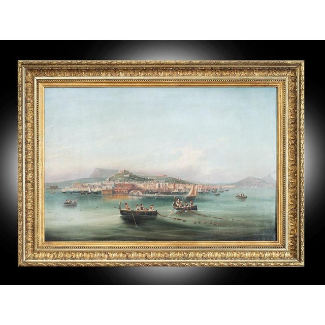 Textile View of Naples, 19th Century, Oil Painting on Canvas, Framed For Sale - Image 7 of 7