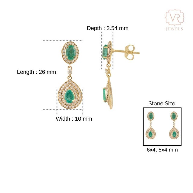 1.68ct Pear-Cut Emerald & Diamond Double Halo Drop Earrings in 14k Yellow Gold- 2 Pieces For Sale - Image 10 of 14