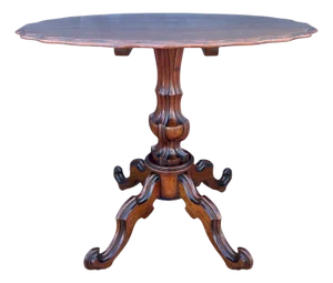 1920s Victorian Tilt-Top Rotating Pedestal Table With Scalloped Edge