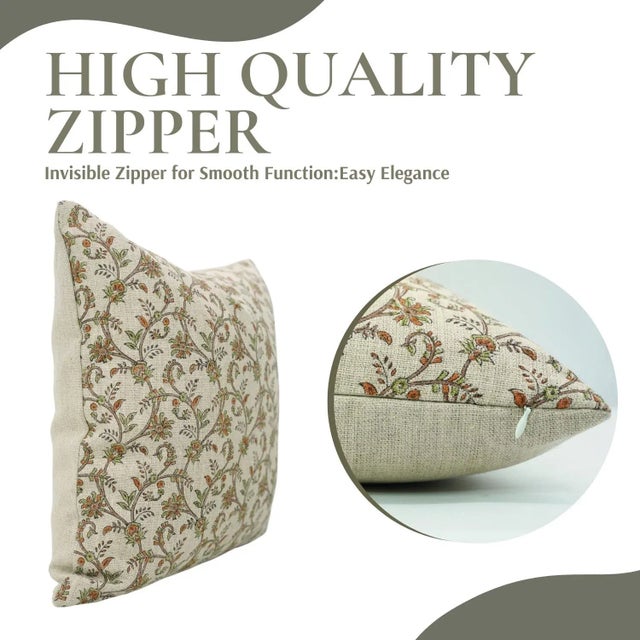 Not Yet Made - Made To Order Fabdivine Throw Pillow Cover 14x14 Inch Handmade Thick Linen Cushion With Block Print- Varanshi For Sale - Image 5 of 8