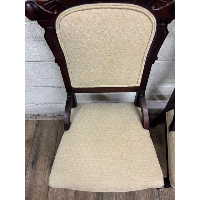 Victorian Antique Victorian Eastlake Style Carved Parlor Chairs Side Chairs - Pair For Sale - Image 3 of 10