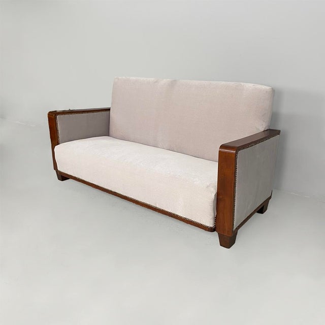 Italian Art Deco Sofa in Wood and Grey Velvet, 1930s For Sale - Image 4 of 13