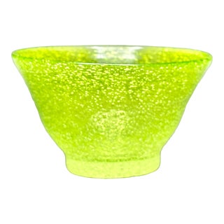 Vintage Studio Art Glass Hand Blown Chartreuse Bubble Glass Bowl For Sale