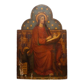 Late 19th Century John the Evangelist Religious Icon Oil Painting on Wood Board For Sale