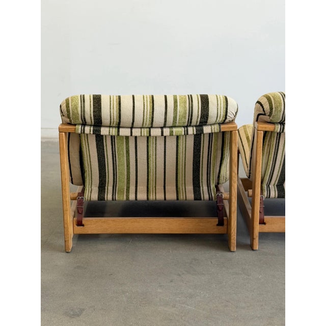 1970s Swedish Lounge Chairs in Striped Linen - Pair For Sale - Image 10 of 12