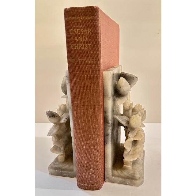 1970s Carved Stone Flower Bookends, Set of 2 For Sale - Image 5 of 7