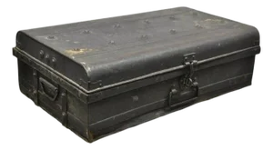 Antique Art Deco Steel Metal Military Weapons Black Storage Travel Trunk