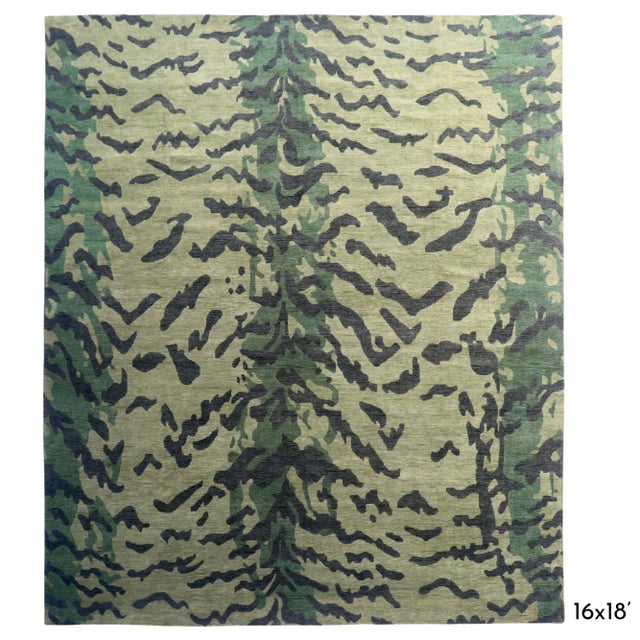 Textile Hand-Knotted Striped Tiger Pattern Bengal Rug in Deep Green - 9 X 12 For Sale - Image 7 of 7