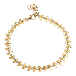 Syna Yellow Gold Satin Leaf Diamond Bracelet For Sale