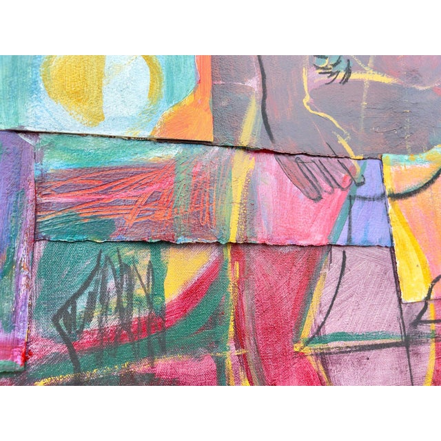 Large Cubist Influenced Figurative Mixed Media Painting Circa 1990 For Sale - Image 9 of 9