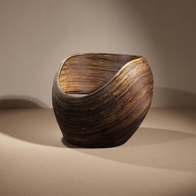 Pot Chair in Pencil Reed Bamboo, Italy, 1970s For Sale - Image 3 of 9