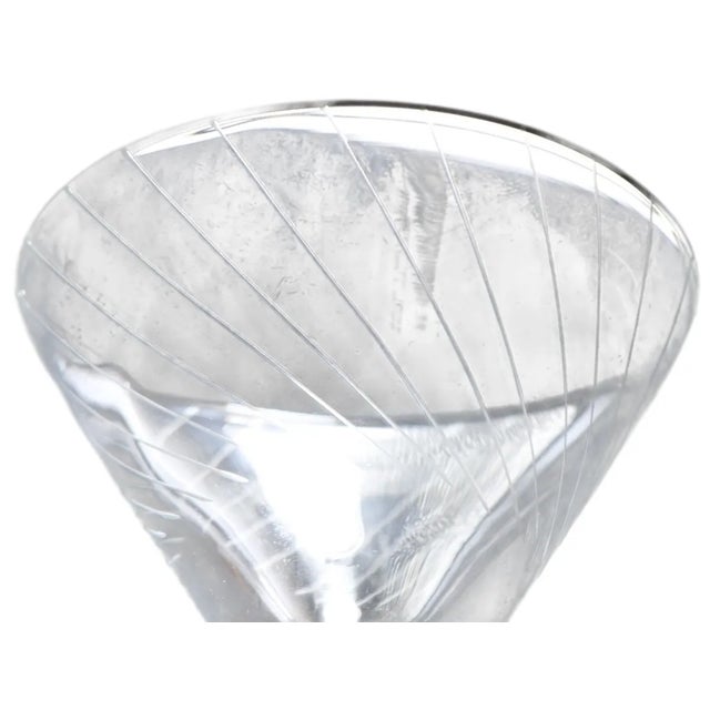 Chic set of five paperweight, ball base martini glasses, with radiating etched lines. All five are in excellent, clean,...