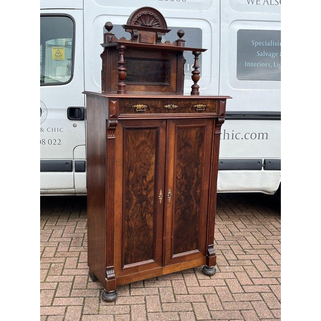 Antique Walnut Bookcase / Cupboard with Fitted Shelves & Drawer For Sale - Image 12 of 15