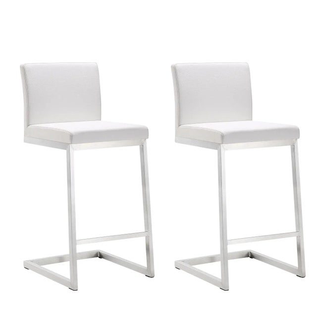 Parma White Vegan Leather & Steel Counter Stools - Set of 2 For Sale - Image 13 of 13
