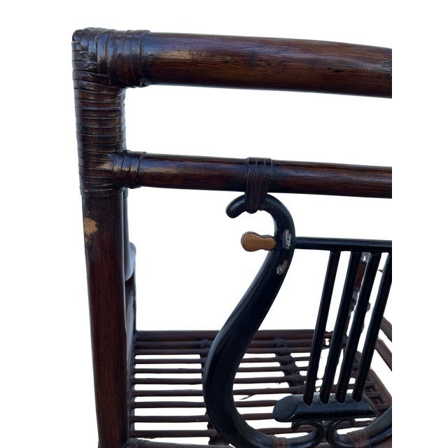 Wood Vintage PTMC Bamboo Rattan Lyre-Back Armchairs For Sale - Image 7 of 7