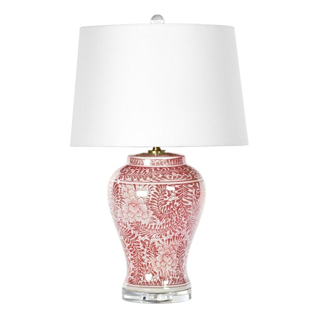Faye Chinoiserie Floral Ceramic Table Lamp, Red For Sale