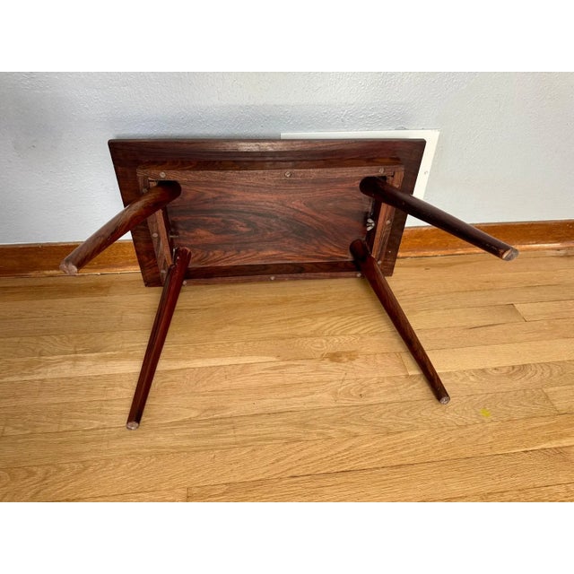 1950's Indian Rosewood & Bone Inlay Coffee Table Bench Removable Legs Serving Tray For Sale - Image 11 of 17
