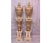 A magnificent pair of monumental Neoclassical-style beige marble urn amphorae set atop matching marble pedestal columns....