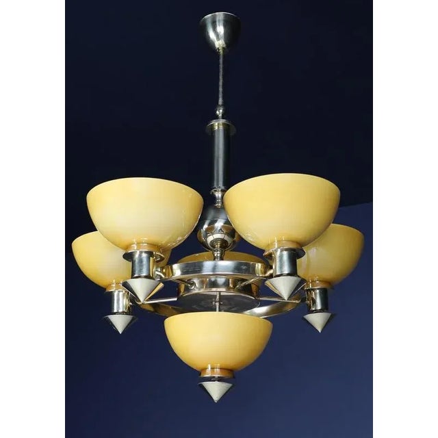 Sculptural Italian Chandelier in Brass & Amber-Gold Opaline Glass, 1970s For Sale - Image 4 of 18