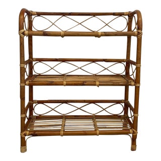 1970s Vintage Rattan and Bamboo Bookshelf. For Sale