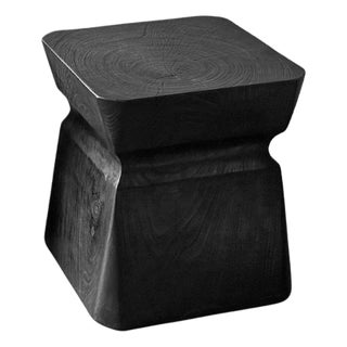 Sculptural Teak Wood Side Table, Burnt Finish, Modern Organic For Sale
