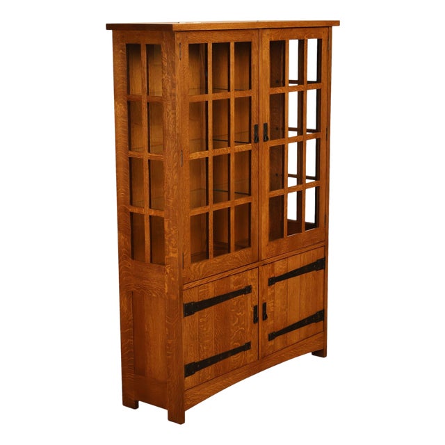 Stickley Mission Collection Oak China Cabinet With Strap Hardware For Sale