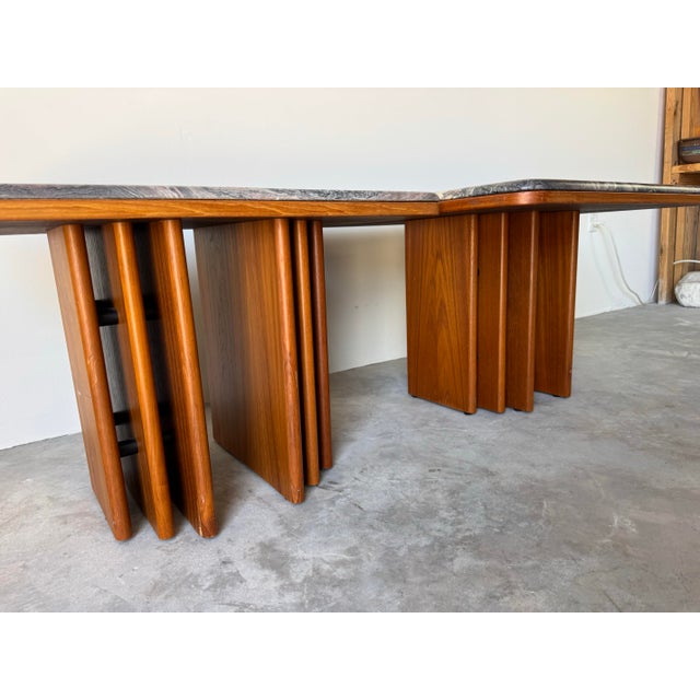 Pair of Mid Century Danish Modern Marble & Teak Side/Coffee Tables by Bendixen Design For Sale In Miami - Image 6 of 12
