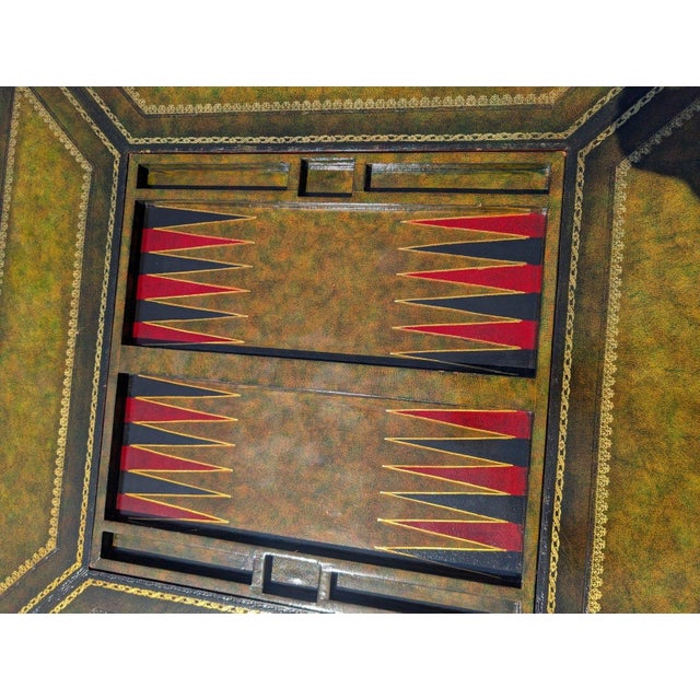 Vintage Maitland-Smith Leather-Top Games Table With Chess, Checkers & Backgammon For Sale In Los Angeles - Image 6 of 14
